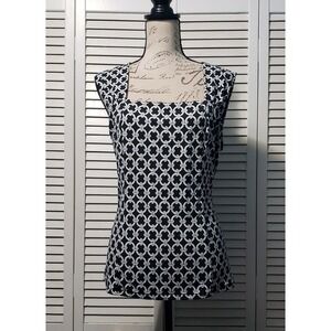 White House Black Market Sleeveless Top Women's Large Black & White Chain Link